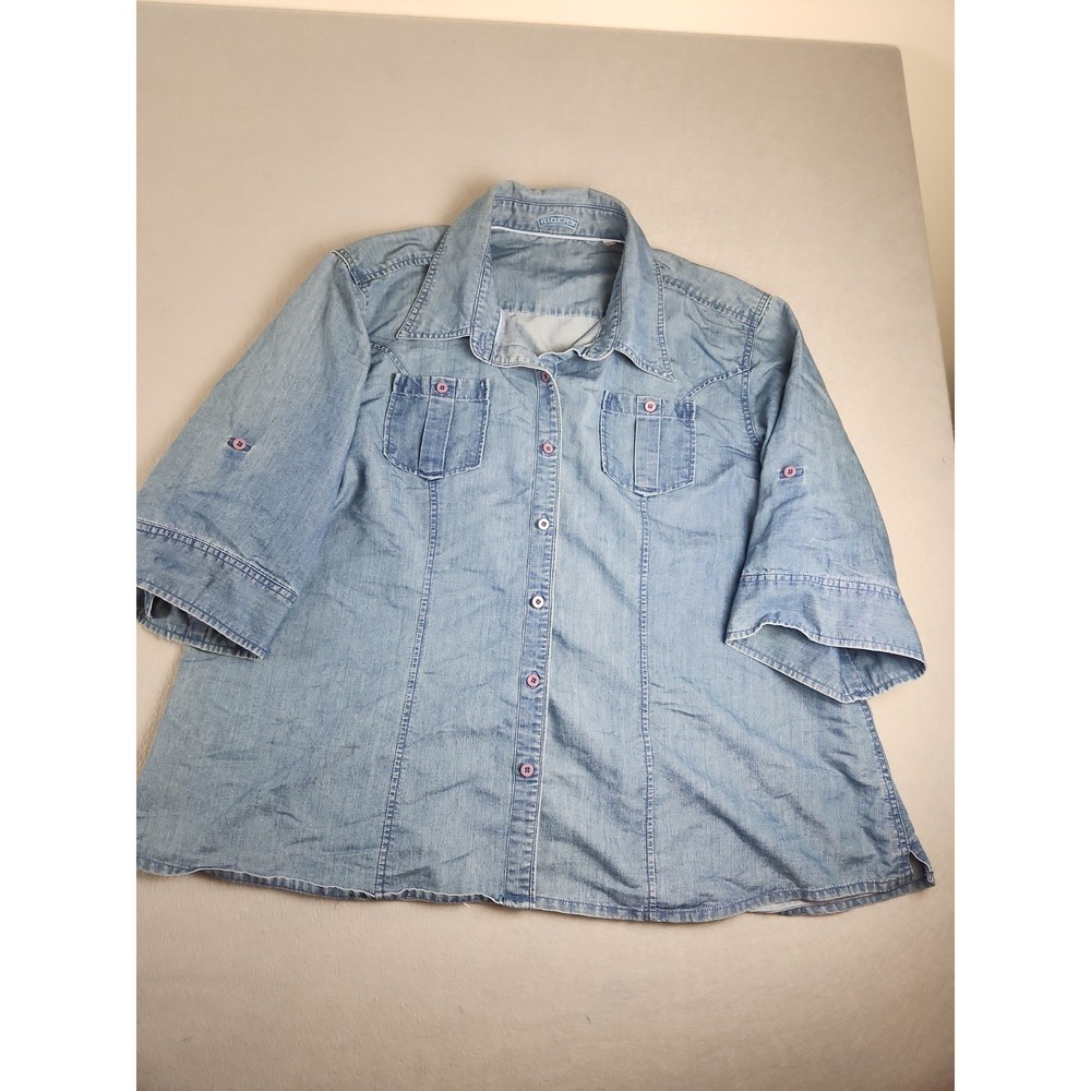 Lee Riders Womans Denim Button Down Shirt Sz Large